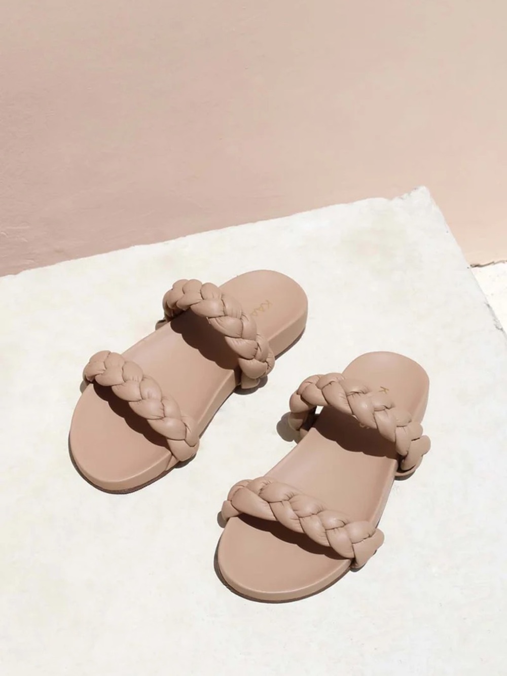 Kaanas Braided Double-Strap Sandals in Nude Blush